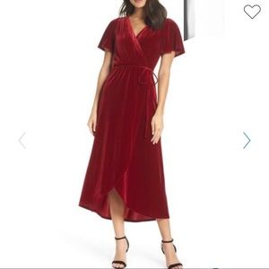 Beautiful maroon velvet faux wrap dress